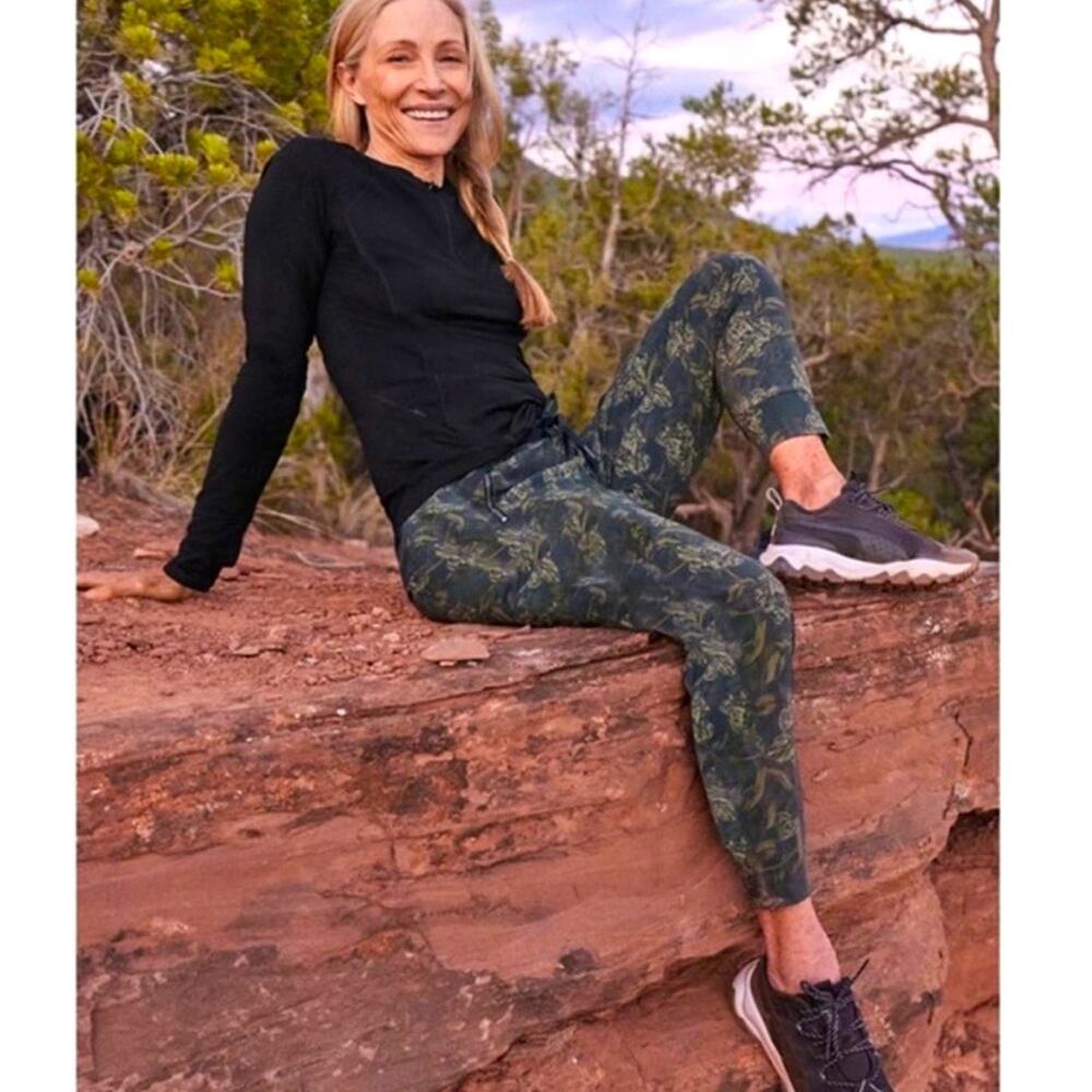 Athleta Trekkie North Printed Jogger in Terra Firma Olive Floral.